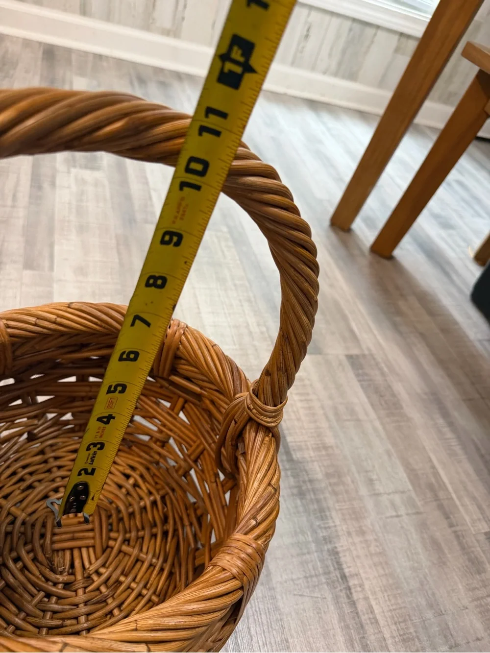Handmade Wicker Basket with Handle Round Brown Rustic Farmhouse Decor 11”